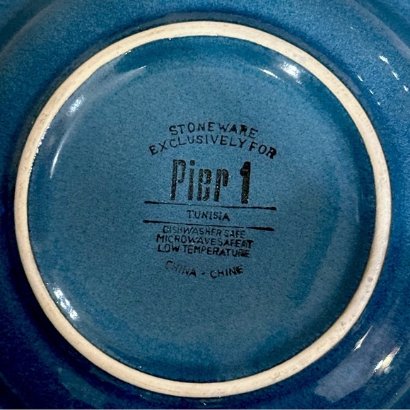 Set of 4 Pier 1 Imports TUNISIA 8 1/2" Blue with Tan Scroll Flat Rim Cereal Bowl - Picture 10 of 10